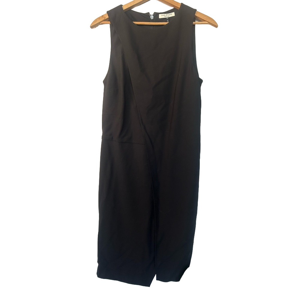 NWT Halston Heritage Sleeveless Black Sheath Dress quiet luxury office siren 14